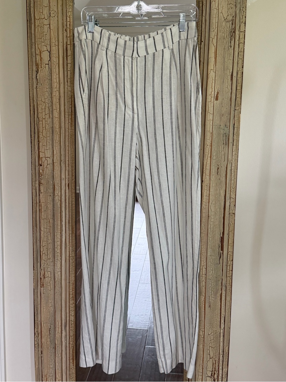 Old Navy Cream Pants with Black Vertical Stripes